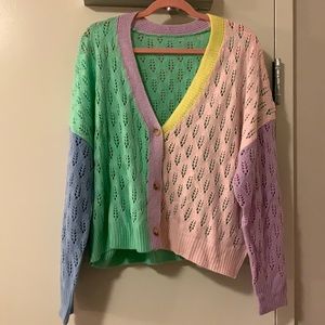 NWOT Colorblock Pointelle Cardigan